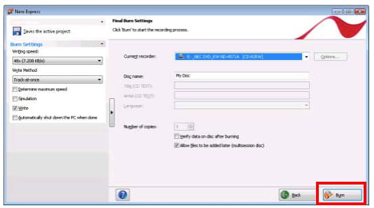 burn a cd using nero startsmart essentials