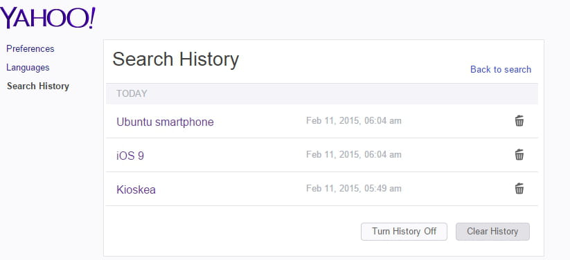 Yahoo search history: clear, erase, on this computer