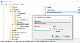 disable windows defender windows 10 regedit download