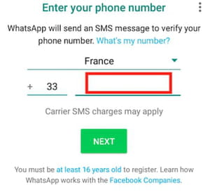 WhatsApp enter number screenshot