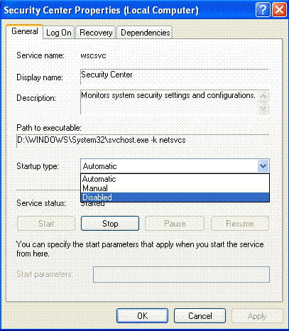 disabling windows security disabling windows security