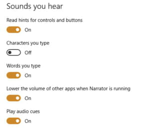 narrator settings windows 10