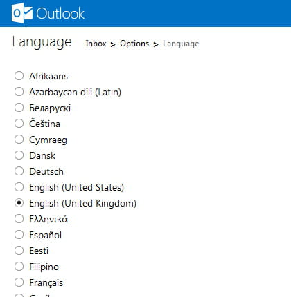 outlook change language