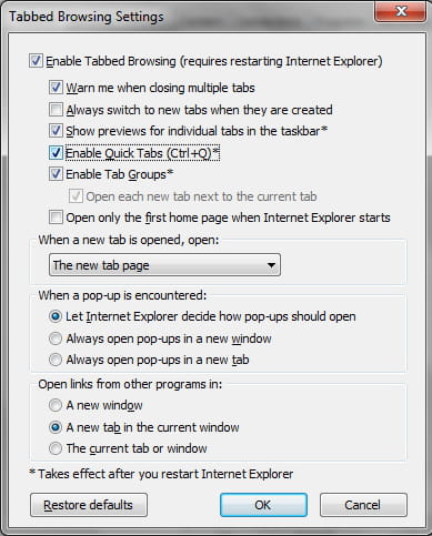 Internet Explorer - Enable Quick tabs