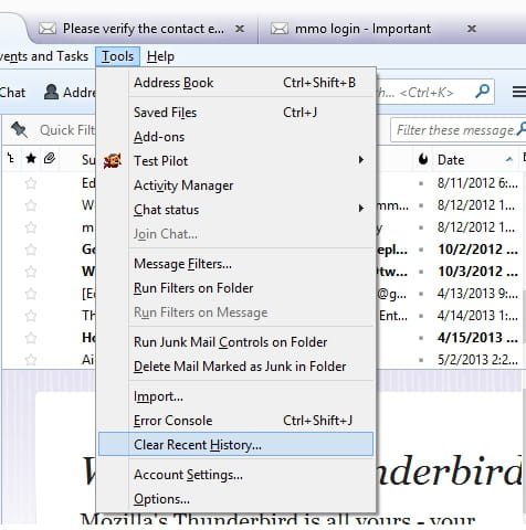 clear cache thunderbird