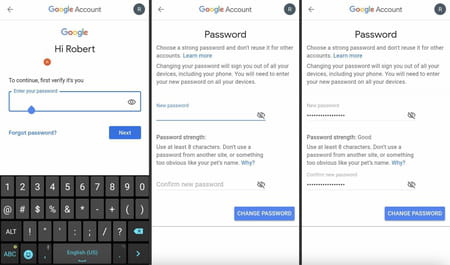 change gmail password android