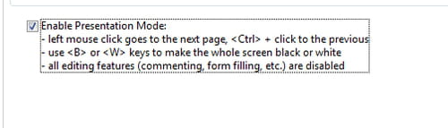 enable presentation mode pdf xchange viewer