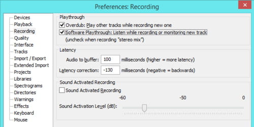 audacity for mac audio settings for live monitoring