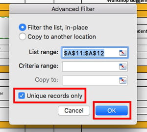 unique records only excel