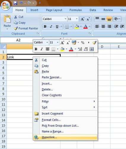 Insert a hyperlink in Excel: with text, to another tab