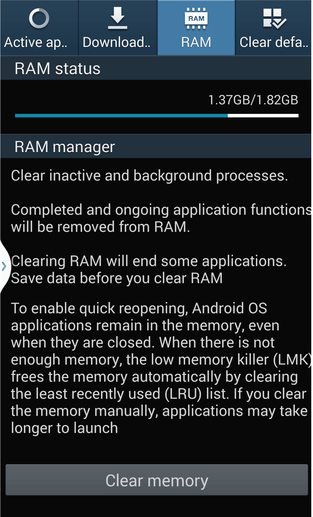 Clean Android RAM & storage check, apps cache data, Chrome