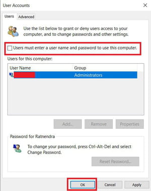 remove password at login