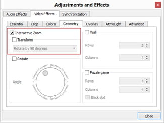 video player with zoom and rotate